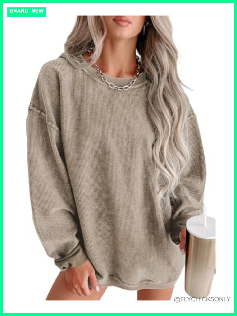 Womens Oversized Corduroy Corded Sweatshirt Crewneck Pullover Long Sleeve